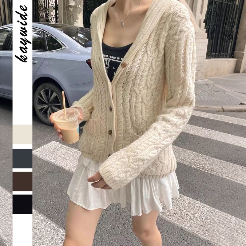 Autumn and Winter Stand Collar Pure Wool Cardigan Women Foreign Pullover Sweater with Loose Slimming Knit Coat – Pullover Sweater and Autumn Sweater price