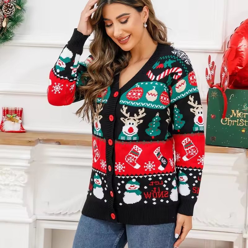 Christmas Clothes Winter Ladies Knit Sweater Jacket Loose Single Breasted Knitted Ugly Christmas Sweater – Womens Sweater and Christmas Sweater price