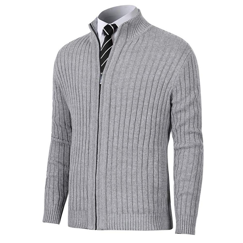 Clothing Factory Customized Mens Cardigan Sweaters Full Zip up Stand Collar Slim Fit Casual Knitted Sweater with 2 Front Pockets – Sweater and Mens Sweater price