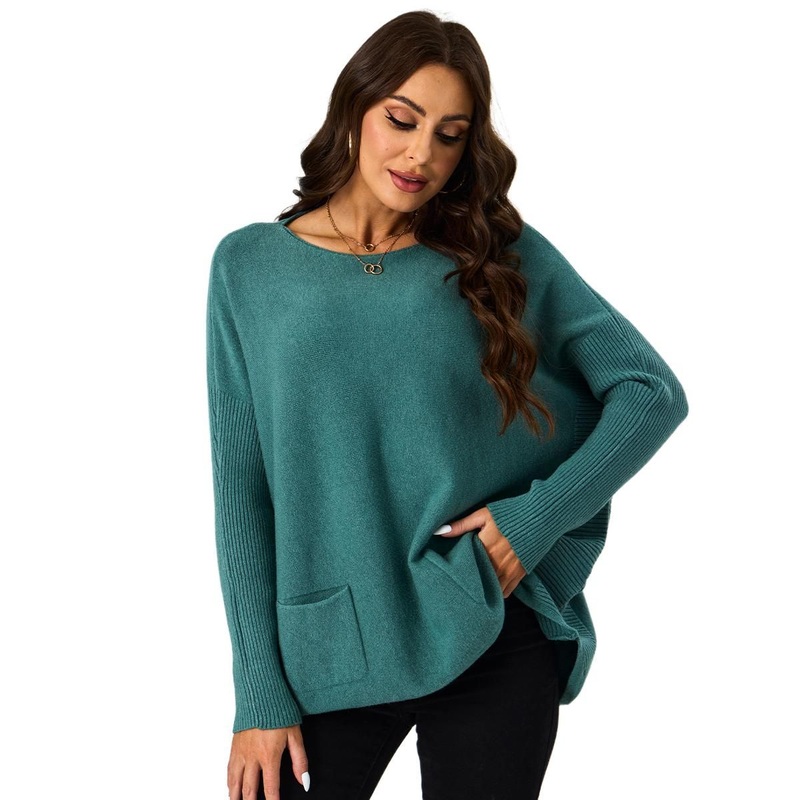 Custom Clothing Pullover Sweater Green Round Neck Ribbed Hem Sweaters for Women Trendy – Sweater and Women Sweater price