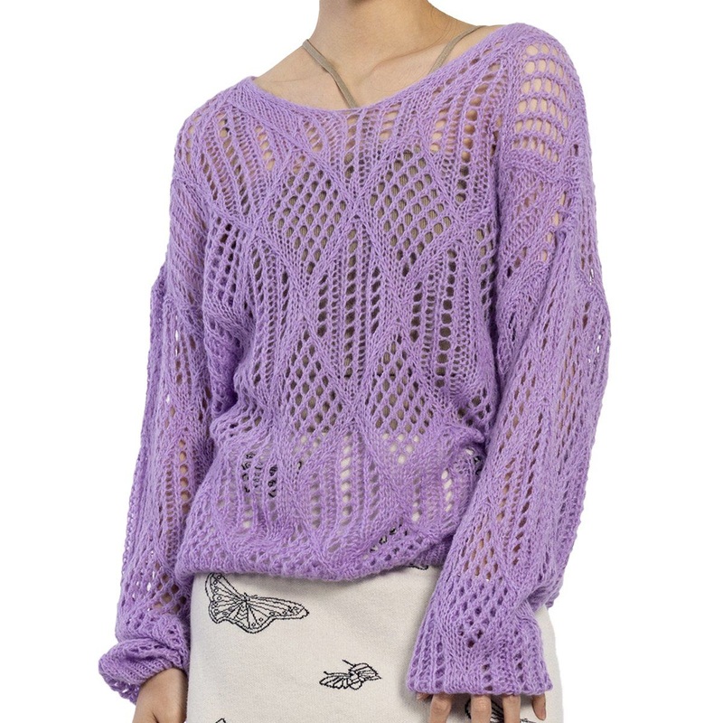 Custom Purple Thin Knitwear Hollow Casual Long Sleeve Female Sweater Crochet Top – Cropped Sweater and Pullover price