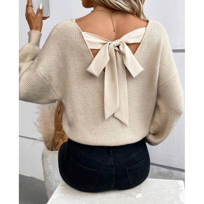 Fashion V-Neck Solid Color Sweater Women Autumn New Loose Casual Long Sleeve Knit Top – Sweater and Jumper price