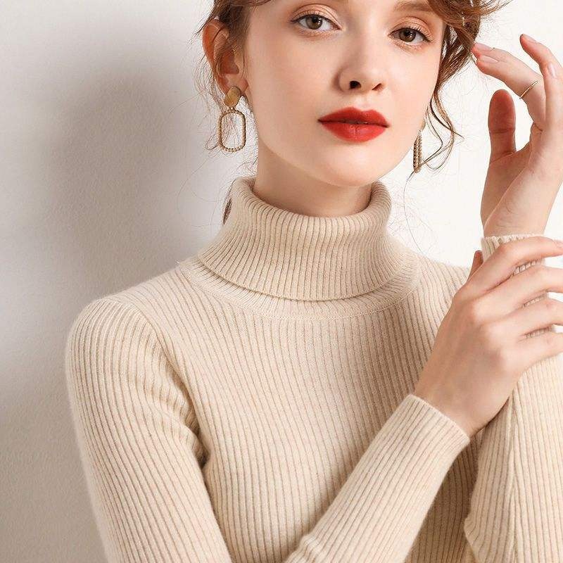 High Quality Turtleneck Sweater Solid Color Long Sleeve Elegant Knit Pullover Sweater – Pullover Sweater and Knit Sweater price