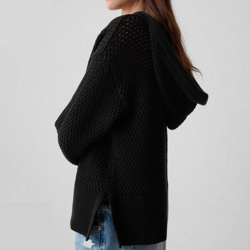 Lady Sweater Factory Direct Womens Solid Color Drop-Shoulder Knit Hoodie Sporty Hooded Long-Sleeve Sweater – Womens Sweater and Pullover Sweater price