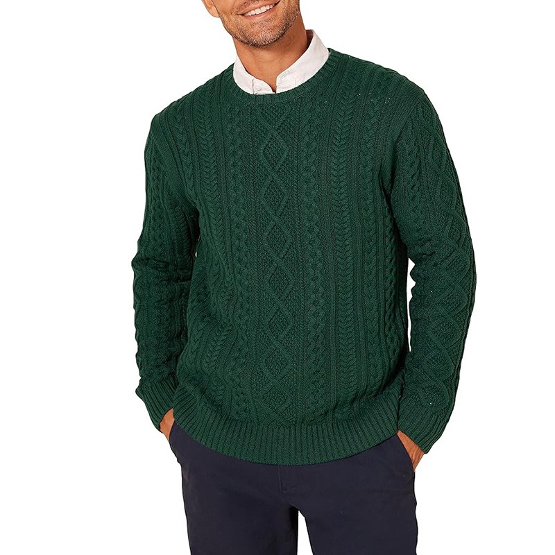 Mens 100% Cotton Crew Neck Cable Sweater Knitted Jumper – Mens Sweater and Mens Pullover Chunky Jumper price