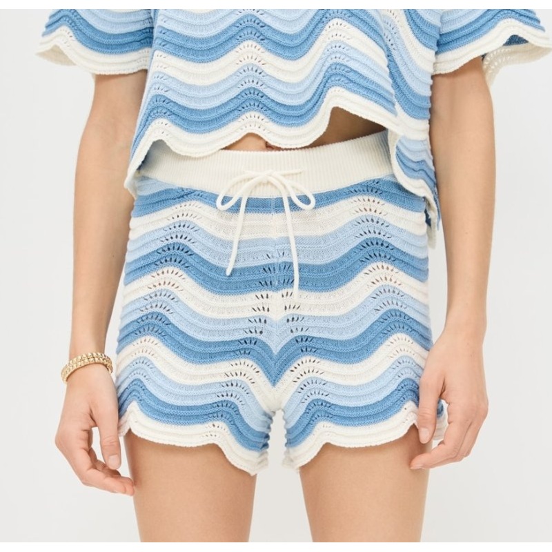 MID-Weight Super-Stretch Knit Wave Pattern Crew Neck Women S Short Sleeves Crochet Shorts – Crochet Shorts and Super Stretch Knit Crochet Shorts price