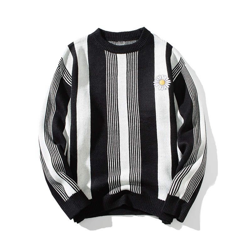 New Wholesale 2024 Casual Mens Crew Neck Sweater Knitted Pullover Jacquard Knitwear Striped Mens Clothes – Oversized Striped Lounge Sweater and Striped Knit Sweater price