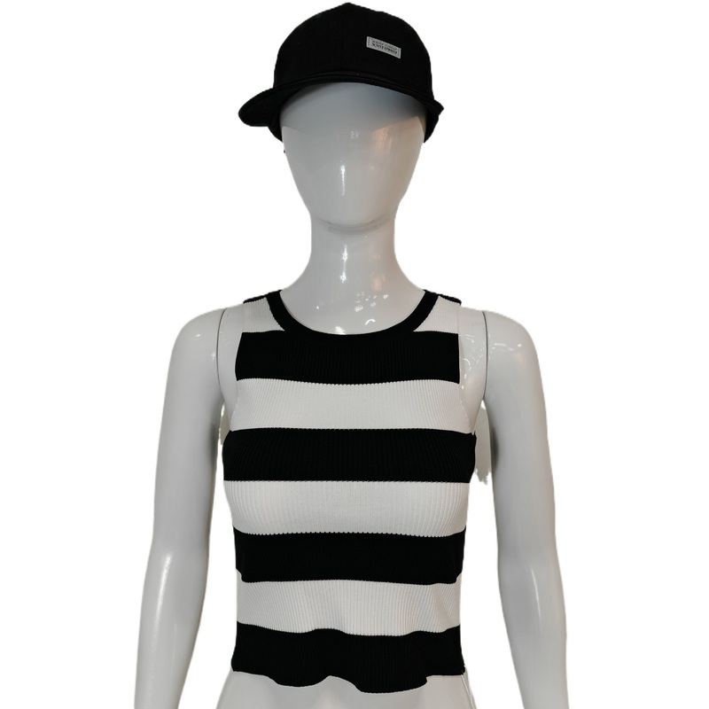 New Women Vintage Tank Top Slim Short Casual Vest Color Block Striped Sleeveless Crop Knitted Wholesale O-Neck Sweater Vest – Women Tank Tops and Sweater Vest price|Fabric