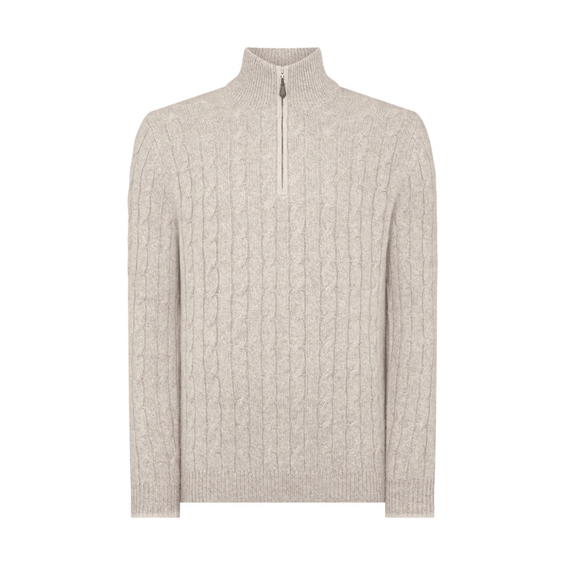 OEM Cashmere Sweater Custom Design Cable Half Zip up High Neck Pullover Knitted Sweater for Men – Zip Front Cashmere Sweater and Cable Knit Pullover Pattern Cashmere Sweater price