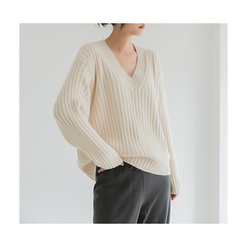 V-Neck Loose Thick Pullover Sweater Women Outerwear Long-Sleeved Knitted Sweater – Ladies Sweater and Crochet Sweater price
