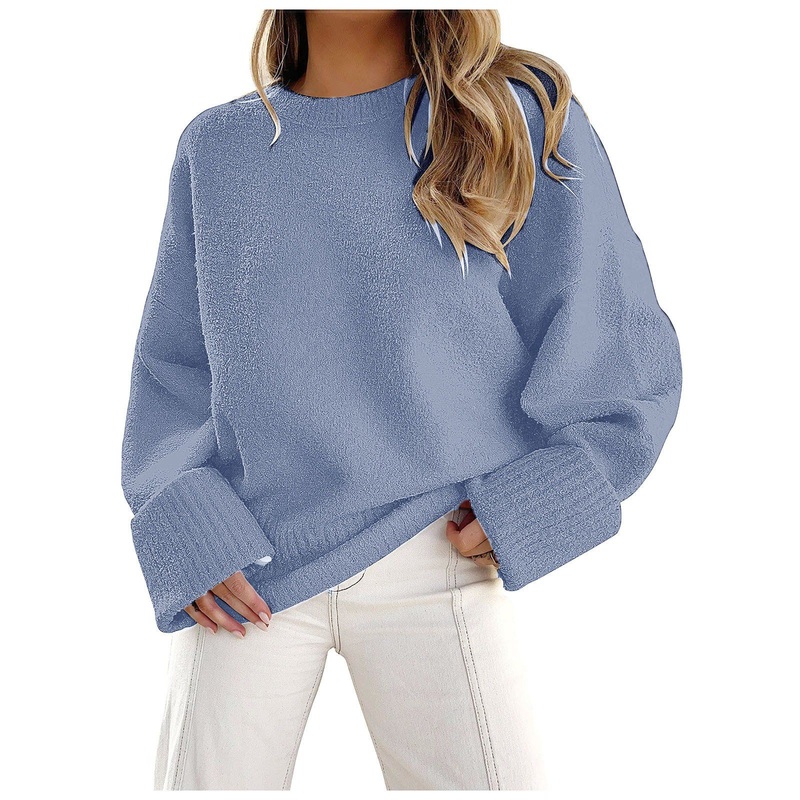 Wholesale Fashion Autumn and Winter Ladies Long Sleeve Basic Loose Street Round Neck Hoodie Pullover Knitted Sweater for Women – Womens Pullover Sweater and Womens Cardigan Sweater price