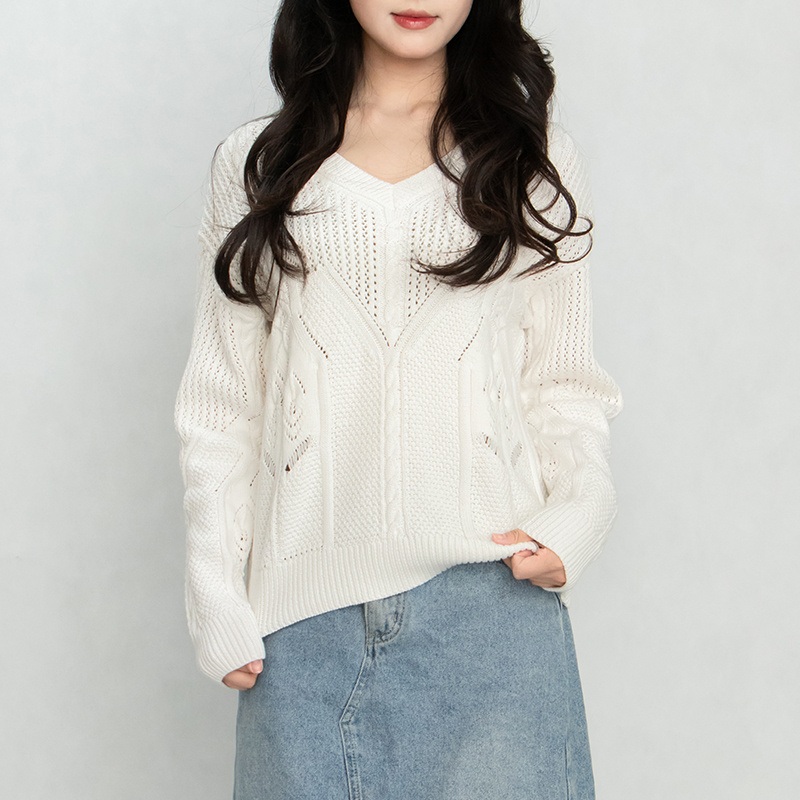 Wholesale Women White V Neck Sweater 100% Cotton Sweater – Women Sweater and Cotton Sweater price