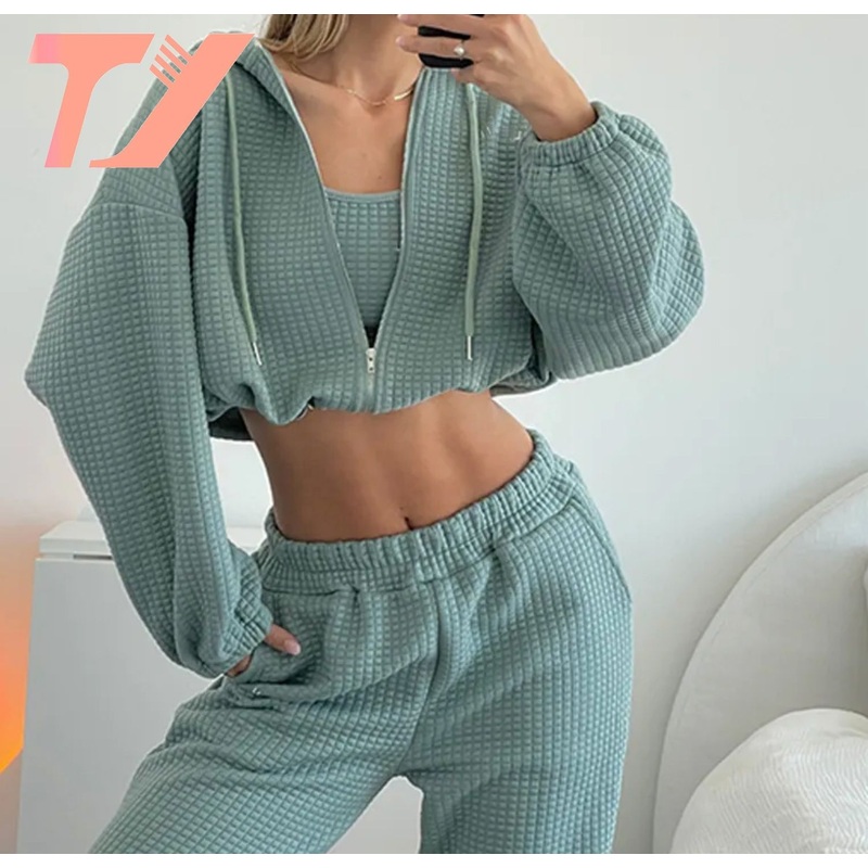 Women Fashion Waffle Female Sets Crop Top Sweater Wide Leg Pant Suits Ladies Loose Casual Two-Piece Sets – Piece Set and Streetwear Outfits price