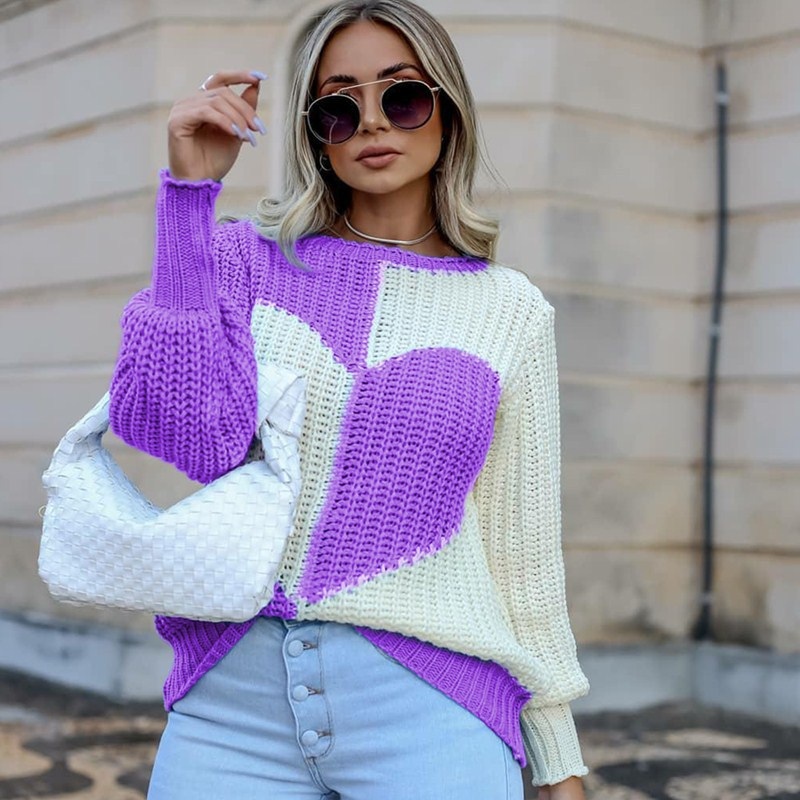Women Round Neck Sleeve Flared Sleeve Heart Contrast Knitted Sweater – Women Sweater and Apparel price|<span style="color:|222222;"><span style="display:inline !important;text-align:left;">By DHL / FedEx / UPS / TNT / By Air / By Sea