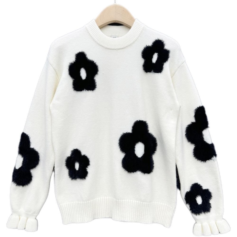 Womens Casual Pullover with Ruffled Cuff Winter Knitwear with Flower Shape – Pullover and Ladies Pullover price
