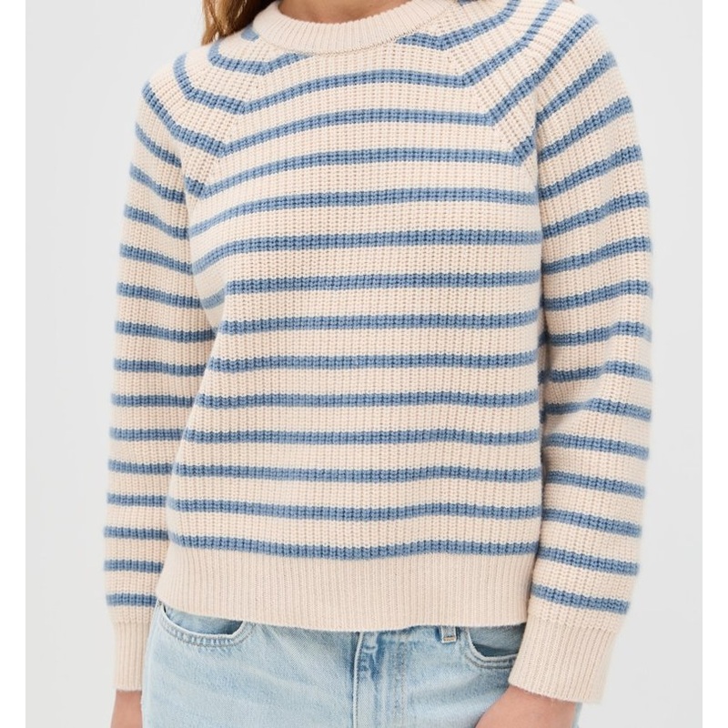 100% Wool MID-Stretch Knit Stripe Pattern and Ribbed Edges Crew Neck Womens Long Sleeve Pullover Sweater – Wool Sweater and MID-Weight Womens Pullover Sweater price