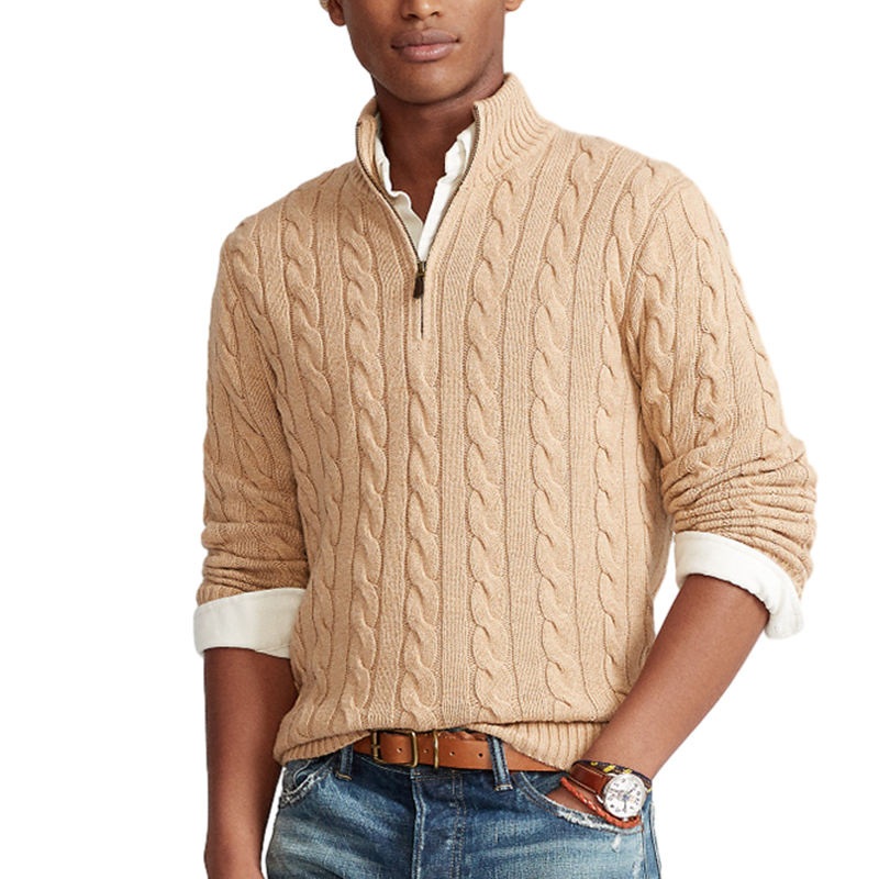 Cashmere Turtleneck Jacquard Knitwear Sweatshirt Custom Men High Neck Wool Cable Half Quarter Zip up Pullover Knit Sweater – Sweater and Sweater with a Collar price