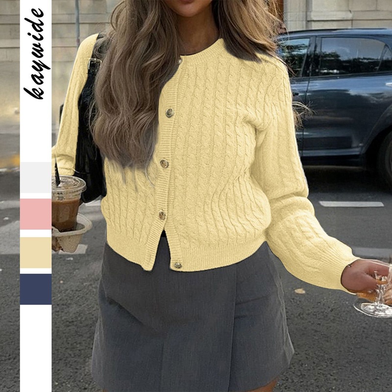 European and American Casual Solid-Color Long-Sleeved Cardigan Sweater Womens Woolen Coat for Autumn and Winter 2025 – Cardigan Sweater and Casual Sweater price