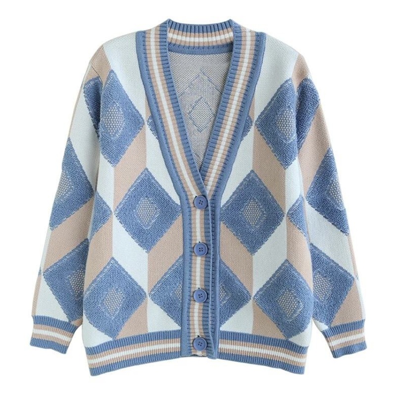 Factory Custom Women Knit Sweater Cardigans Long Sleeve V-Neck Jacquard Ladies Knit Coat Plus Size Preppy Style Knit Top – Sweater and Cardigan price