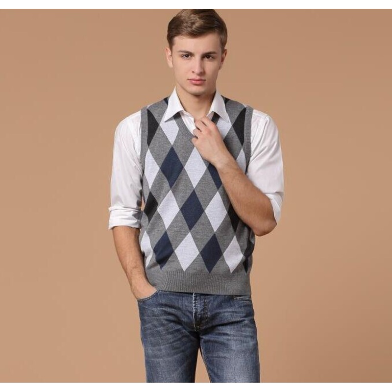 Fashion Brand Argyle Sweater Vest for Mens Pullovers Plaid Slim Fit Jumpers Knitted Vest Contrast Color Grid Casual Men Clothes – Mens Sweatshirt and Hoodie Pullover Sweatshirt price