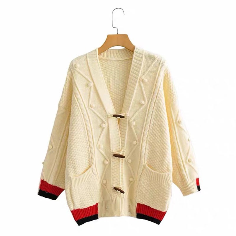 Ladies Long Knitted Cardigan White Color Contrast Color with Horn Buttons – Sweater and Ladies Sweater price