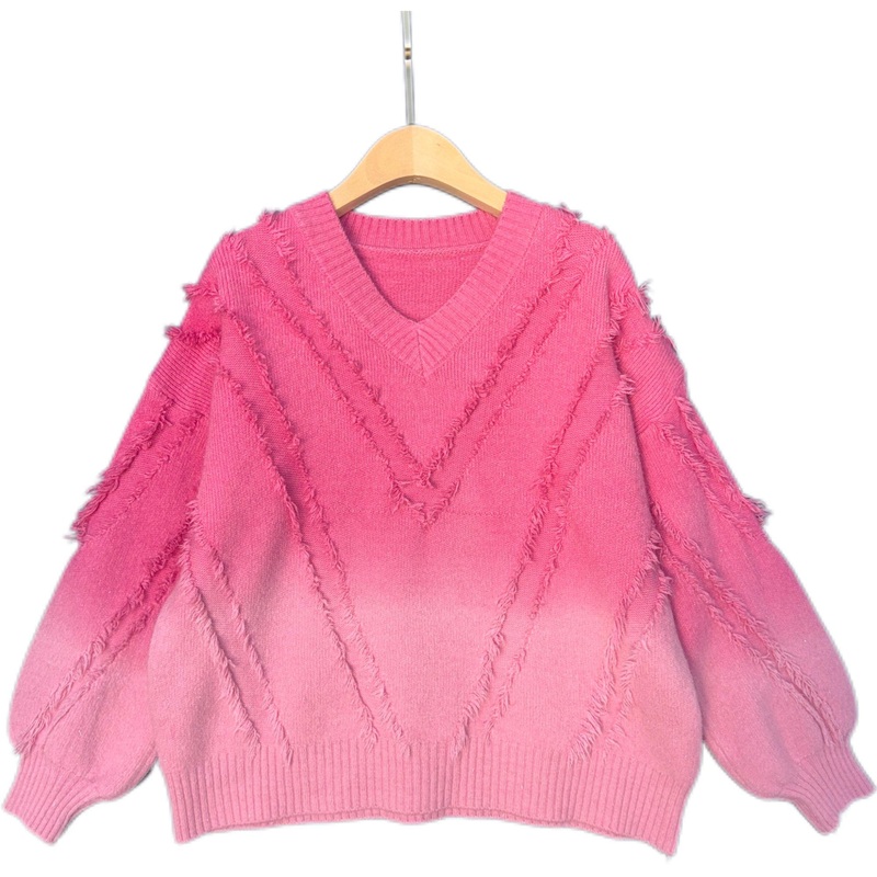 Ladies V-Neck Casual Pullover Sweater Winter Gradual Colored Twilled Print Knitwear – Sweater and Pullover price