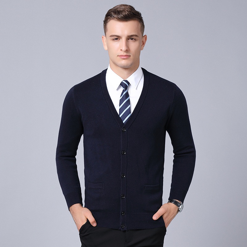 Mens Wool V-Neck Cardigan – Regular Weight Long Sleeve Open Front Knitwear for Layering & Business Casual – Mens Wool Cardigan and V-Neck Open Front Sweater price|Shanghai, China