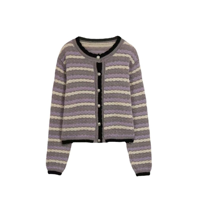 Nnr Custom Long Sleeve Crochet Fancy Crop Striped Cardigans for Women Jacquard Oversized Sweater – Sweater and Women Sweater price