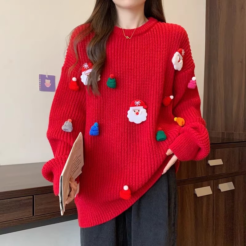O-Neck Pullover Ugly Elk Snowflake Merry Christmas Ladies Girls Loose Clothes Knitted Tops Women Christmas Sweaters – Hoodie Sweatshirt and Hoodie Blanket price