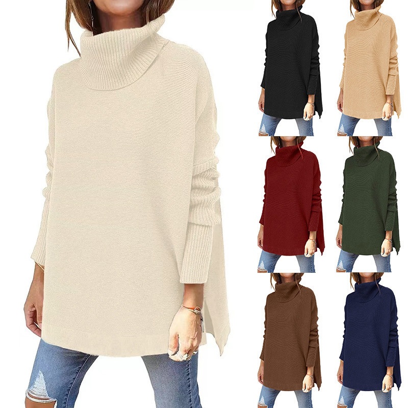 Plain Adult Casual Fall Spring Batwing Sleeve Turtleneck Long Loose Knitted Women Oversized Sweater Womensweaters – Womens Pullover Sweater and Womens Cardigan Sweater price