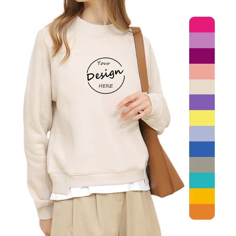 Solid Color Plain Elegant Luxury 100%Cotton Embroidered Women Fleece Wholesale Streetwear Custom Crewneck Sweatshirts – Custom Crewneck Sweatshirts and Custom Sweatshirt price