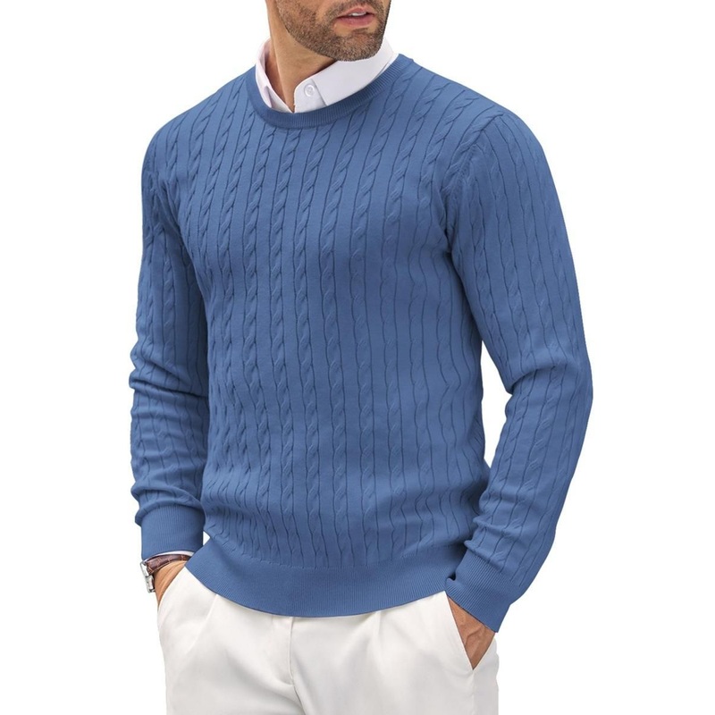 Wholesale High Quality Cotton Solid Color Knitting Sweater Twist Slim Pullover Mens Crewneck Thick Spring Casual Knit Sweaters – Sweater and Sweater with a Collar price
