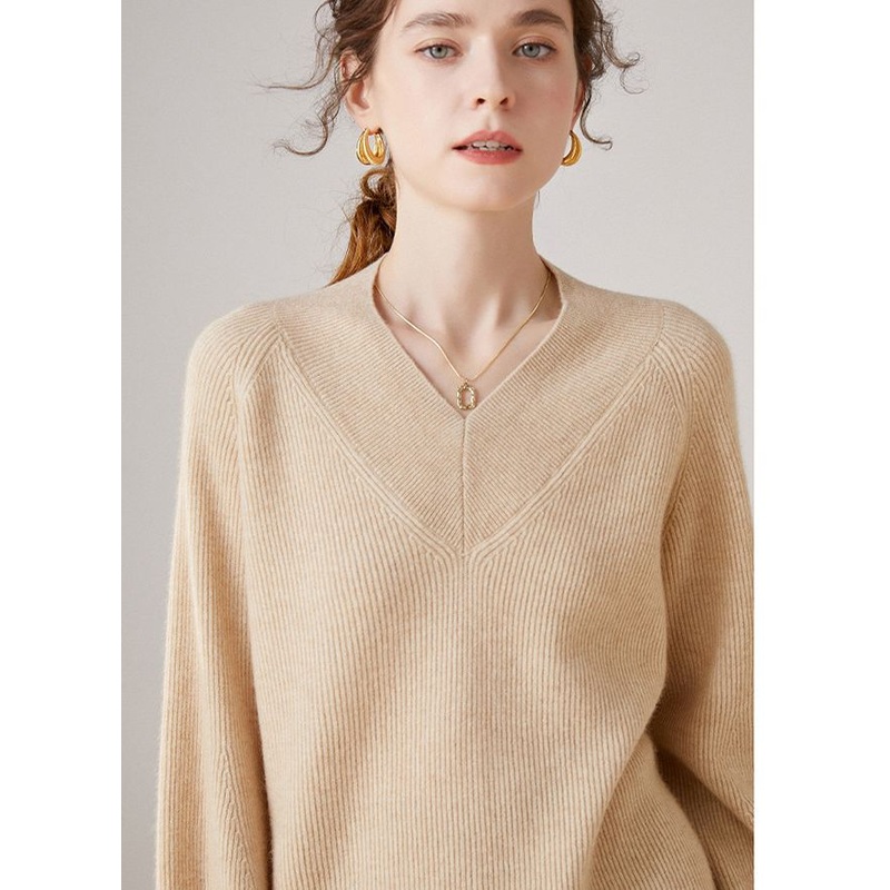 Womens Cashmere Autumn and Winter L; Oose Short V-Neck Thickened Knitted Sweater – Everyday Clothing and Lady Garments price