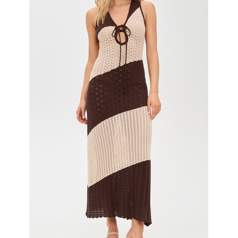 Womens MID-Weight Pointelle Knit with Stretch Scoop Neck with Tie Keyhole Sleeveless Crochet Dress – Pointelle Knit with Stretch Dress and Crochet Dress price