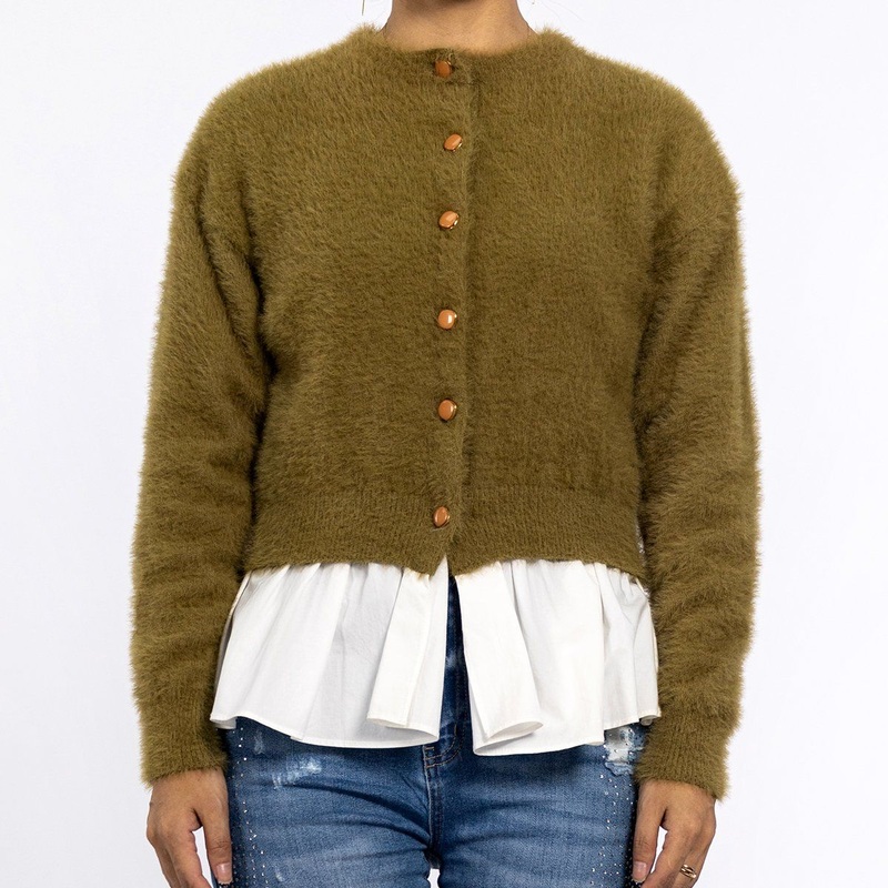 Autumn Stitching Woven Fabric Shirt Casual Sweater Green Cardigan for Women – Fall Cardigan for Women and Winter Sweater price