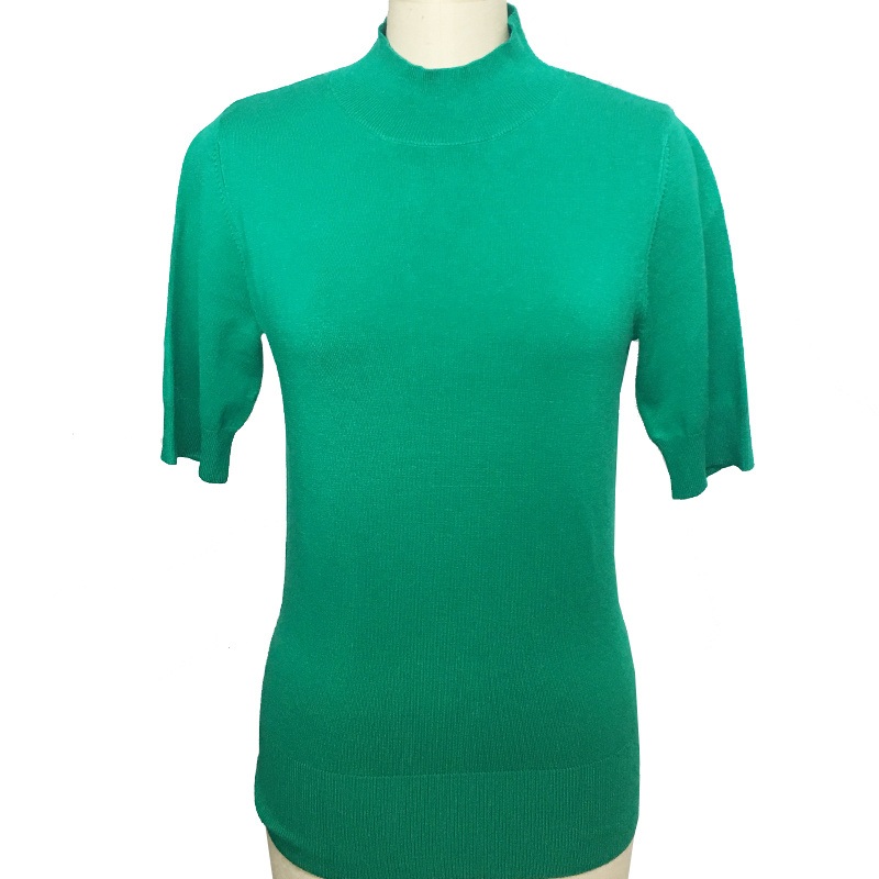 Bright Green Spring and Autumn Ladies Knitted Pullover Women Knitting Short Sleeve Half High Collar Sweater – Sweater and Ladies Sweater price