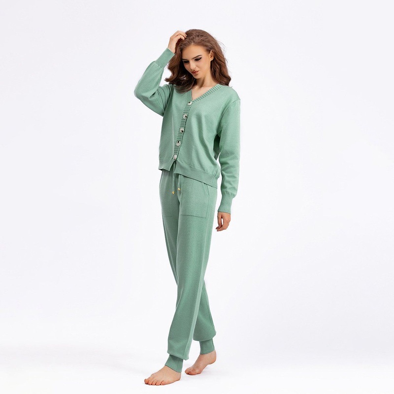Casual Long Sleeve Solid Color V-Neck Single Breasted Haren Pants Type Cardigan Sweater – Color Contrast Element and Daily Clothes price