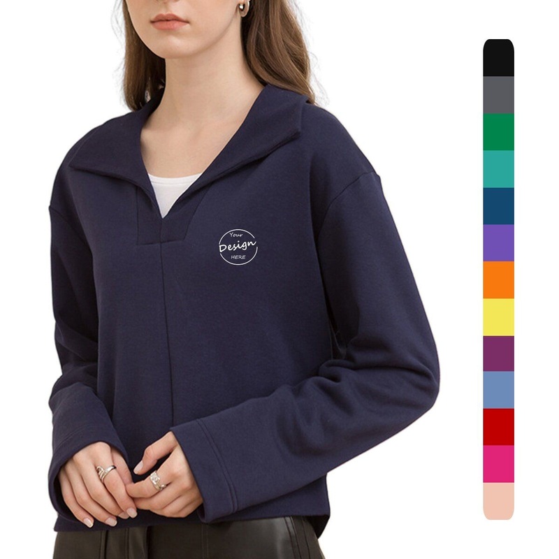 Casual Streetwear Training Solid Color Custom High Quality Fleece Puff Printing 100%Cotton Polo Collar Sweatshirt Men – Polo Collar Sweatshirt and Custom Sweatshirt price
