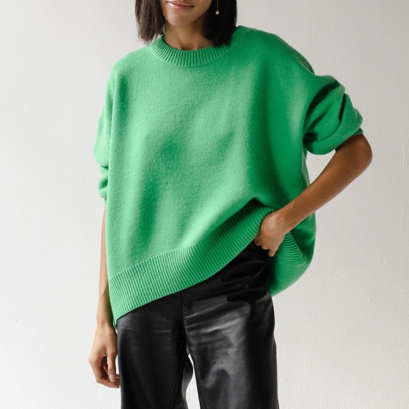 Fashion Round Neck Long Sleeve Knit Sweater Womens Cozy Casual Pullover Soft Yarn Elegant Winter Tops – Sweater and Knitwear price