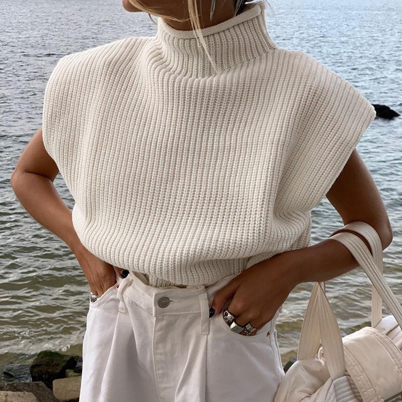Lady Sweater 2022 High-Quality Womens Casual Sleeveless Solid Knit Sweater Vest – Womens Sweater and Pullover Sweater price