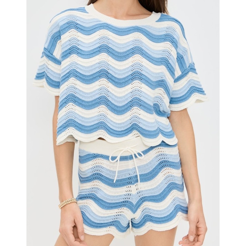 MID-Weight Super-Stretch Knit Wave Pattern Crew Neck Womens Short Sleeves Crochet Top – Crochet Top and Super Stretch Knit Crochet Top price