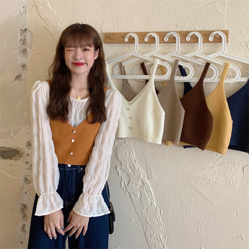 Sling Knitted Vest Womens Vest V-Neck Vest Short Section Layered Sweater Vest – Ladies Sweater and Crochet Sweater price