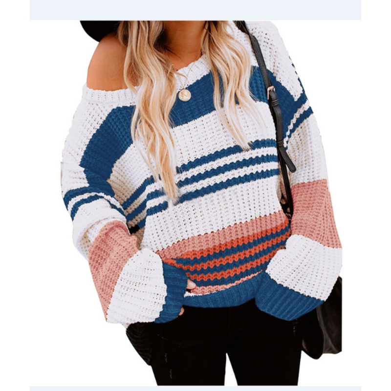 Stripe Patchwork Contrast Knit Casual Loose Round Neck Sweater – Women Sweater and Apparel price|<span style="color:|222222;"><span style="display:inline !important;text-align:left;">By DHL / FedEx / UPS / TNT / By Air / By Sea