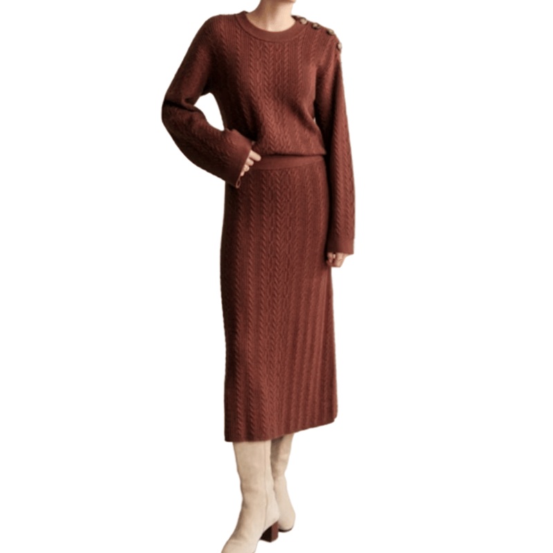 Trendy Burgundy Knit Sweater Skirt Set with Stylish Buttons – Trendy Sweater and Burgundy Sweater price