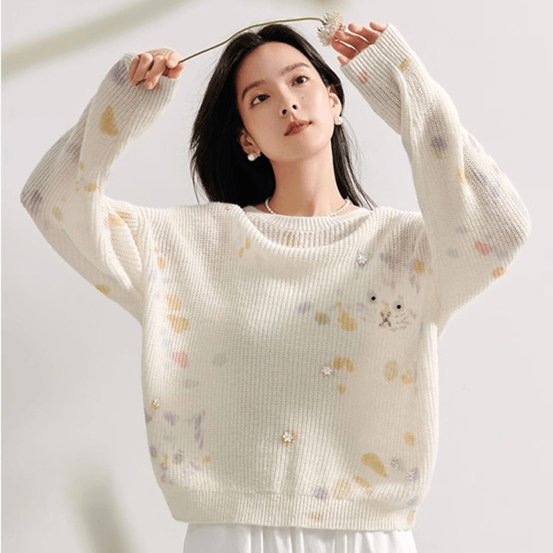 Trendy Round Collar Knit Blouse for Women, Lightweight Sweater – Trendy Knit Sweater and Lightweight Womens Sweater price