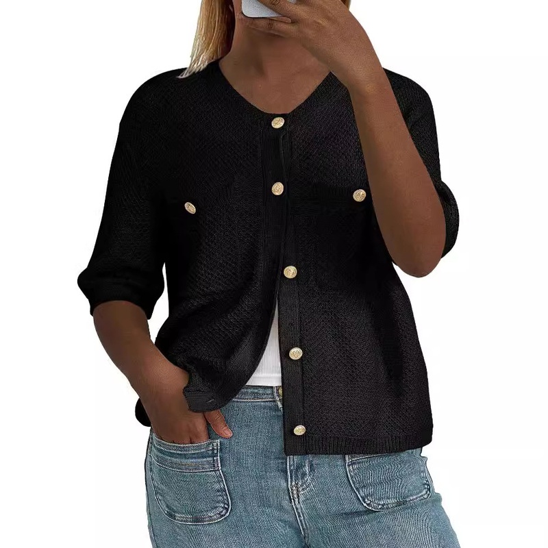 Wholese Luxury Knitted Cotton Linen Sweater Tops Women Western Pointelle Chest Pocket Cardigan – Western Pointelle Chest Pocket Cardigan and Women Cardigan price