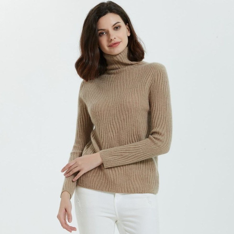 Women S Fashion Wool Cashmere Rib Design Skin-Fit Seamless High-Neck Sweater – Sweater and Cashmere price