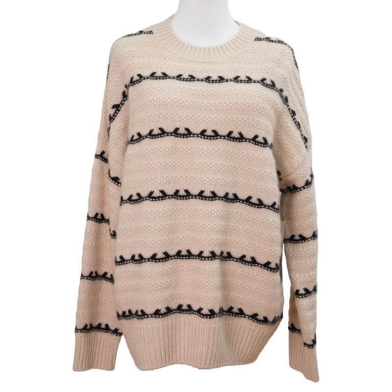 Womens Fall and Winter Oatmeal Embroidery Striped Pullover Sweater 100% Cashmere – Pullover Sweater and Womens Sweater price