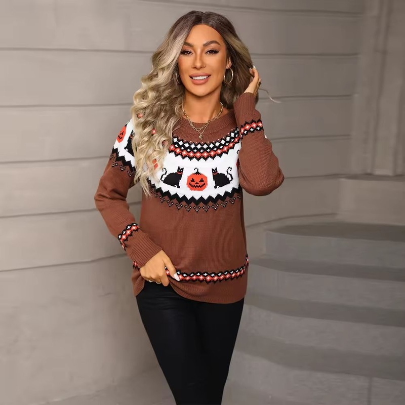 Womens Halloween & Christmas Knitted Sweater Holiday Graphic Pullover – Womens Sweater and Halloween & Christmas Sweater price