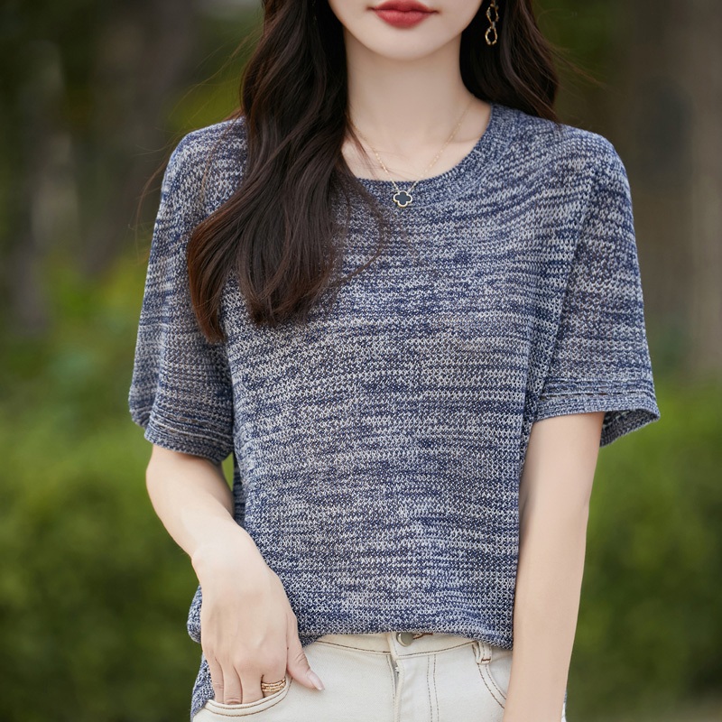 Womens Round Neck Short Sleeve Knit T-Shirt – Soft Casual Summer Top, Breathable Stretch Knitwear for Daily Wear & Wholesale – Womens Knit T-Shirt Round Neck and Short Sleeve Casual Knitwear price|Shanghai, China